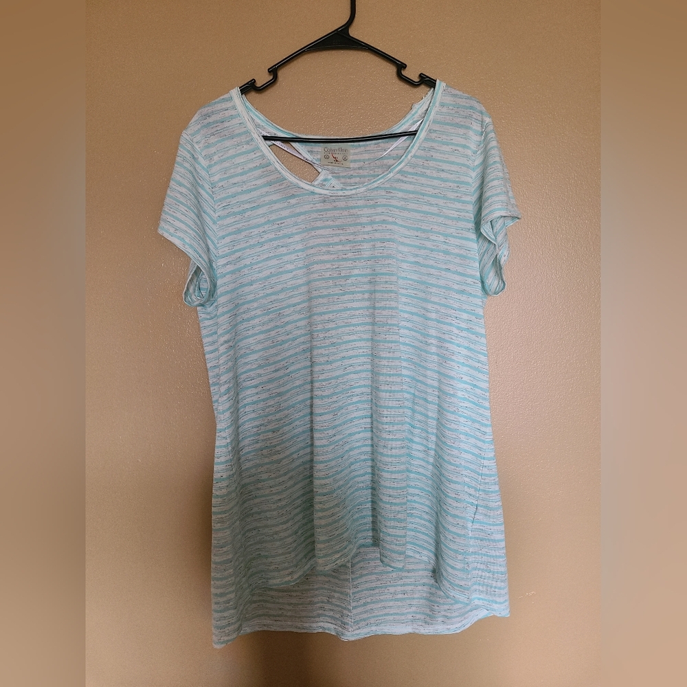 Calvin Klein Performance Dry Teal Stripe Workout Yoga Tunic Top Womens Size 1X